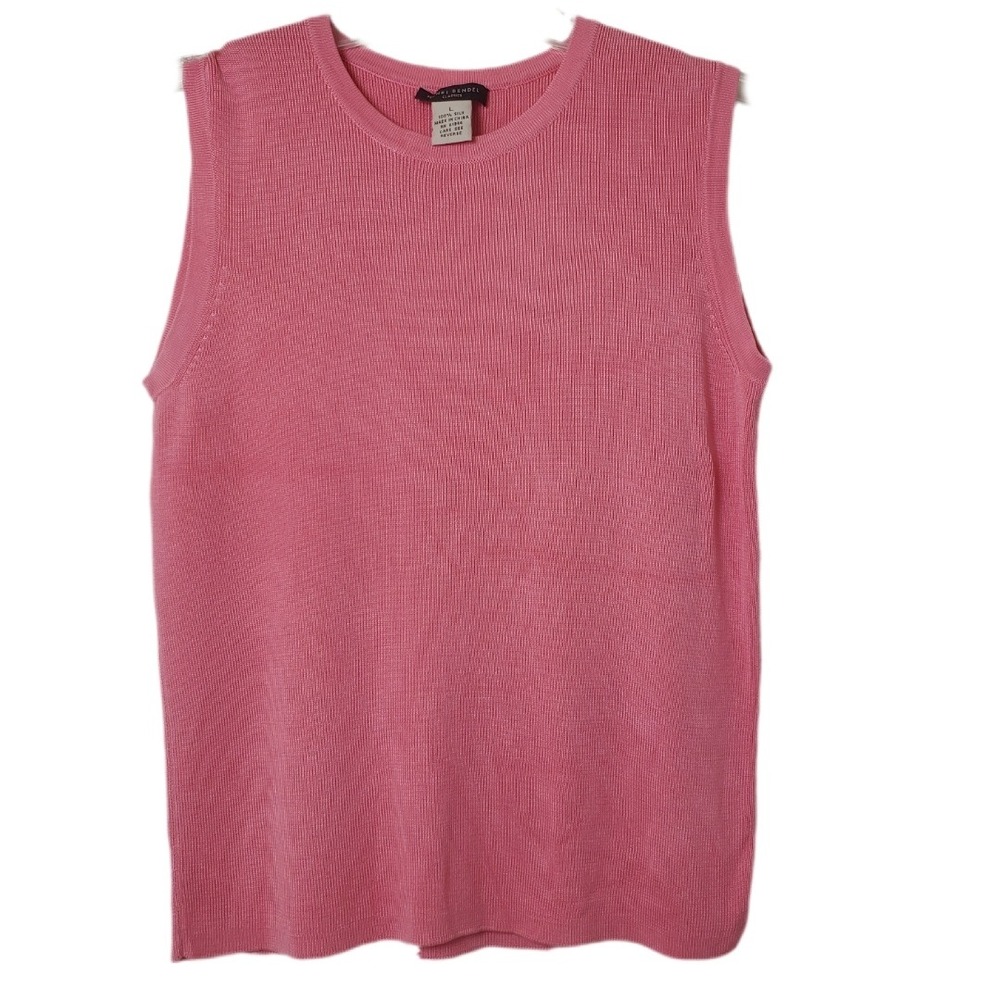 Henri Bendel Classics Pink 100% Silk Knit Sleeveless Sweater Top Vest Size Large